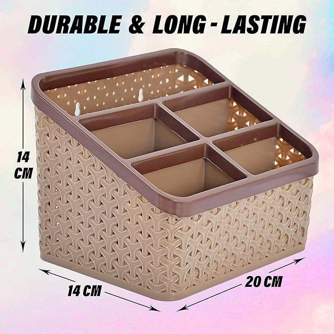 Kuber Industries Plastic Multi-Purpose Compact Desk Storage Organizer| Stationary Box |Plastic Cosmetics|Make Up Organizer Container Pack of 2 (Brown)