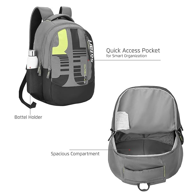 Safari Casual Backpacks 2 Compartments, Front Pocket, Bottle Holder, School Bags For Boys & Girls, College Bag For Women And Men, Ideal For School, College, Office & Travel,32 L, Grey