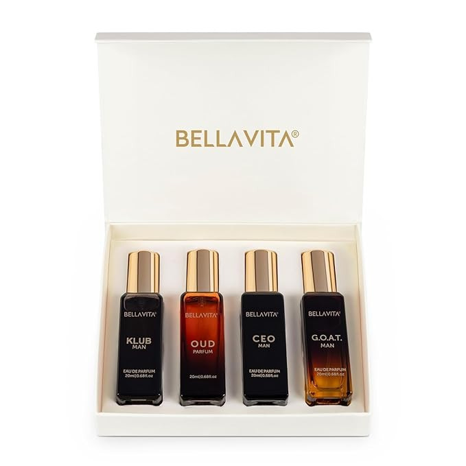 Bella Vita Luxury Long Lasting Men Gift Set | Perfume for Man | 4x20ml | Ideal Gifts for Men, Christmas, Secret Santa, Work, New Year | KLUB, OUD, CEO, G.O.A.T