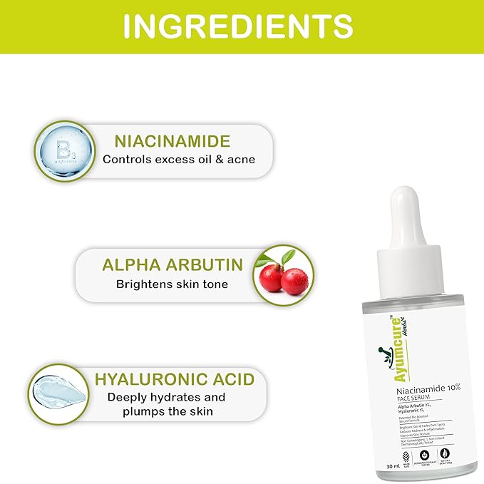 10% Niacinamide & 2% Alpha Arbutin Face Serum 30 ml | Brightening & Hydrating | With 1% Hyaluronic Acid | Fades Dark Spots, Pigmentation & Acne Scars | Skin Even Tone & Anti-Aging | For All Skin Types