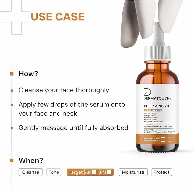 DERMATOUCH Kojic Acid 2% Serum | Best for Hyperpigmentation, Uneven Skin Tone & Dark Spots | For Both Men & Women | 30ml