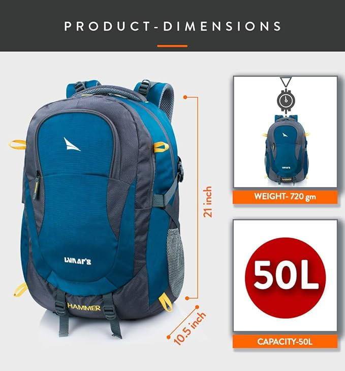 Lunar's Hammer Unisex 50L Laptop Bag | Water Resistant backpack | Laptop bags for men office use with 17.3-inch | Traveling backpack with rain cover