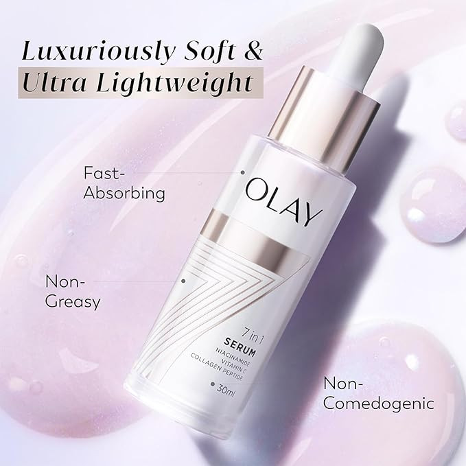Olay 7in1 Ultra-light Face Serum | Niacinamide, Vitamin C, Collagen Peptides | Fights 7 Issues for Smooth & Glowing Skin | Normal to Oily Skin | Dermatologically Tested | Non Comedogenic | 30ml