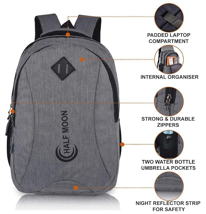 Half Moon Spring 35L School Bags For Boys/School Bag For Girls | Backpack For Men Or Backpack For Women | Water Resistant | 5 Zips Stylish And Trendy College Bag For Men & Women