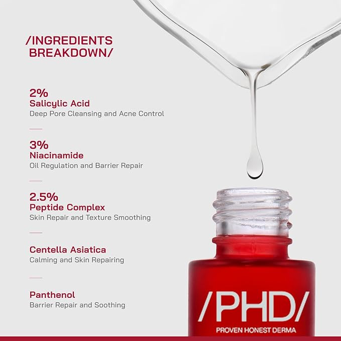 /PHD/ 2% Salicylic Acid Anti-Acne Serum | Salicylic Acid Face Serum for Acne-Prone & Oily Skin | Pore Minimizing serum with Niacinamide & Peptides |Reduces Blackheads & Excess Oil | Men & Women I30 ml
