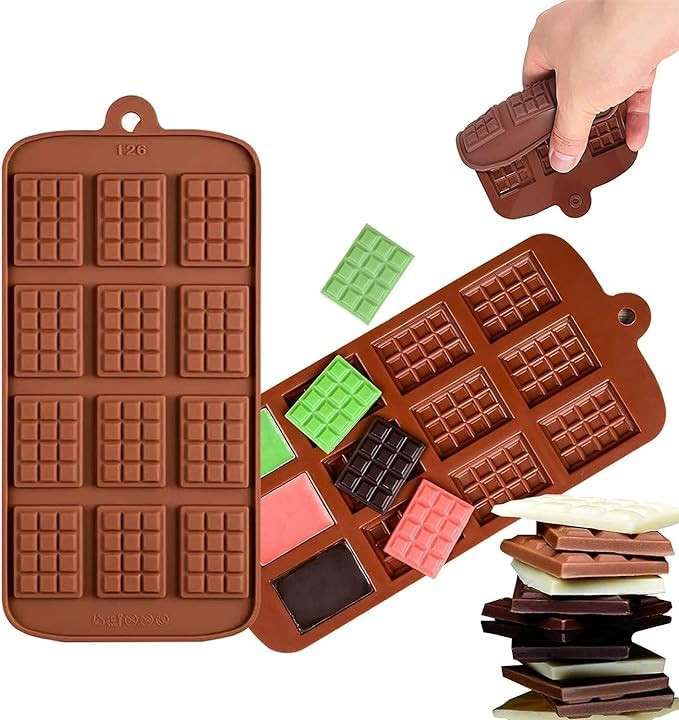 MoldBerry Flexible and Reusable Silicone Alphabet, Smiley, Cadbury, Mini Heart, Chocolate Bar and Zigzag Chocolate Molds for Making Chocolate/Candy, Jelly, Cake Decoration - Pack of 6