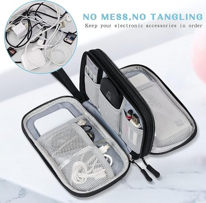 HSR Travel Cable Organizer Bag Pouch Electronic Accessories Carry Case Portable Waterproof Double Layers Storage Bag for Cable, Cord, Charger, Phone, Earphone, Hard Disk & Digital Gadgets