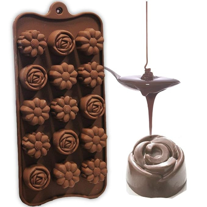 Clazkit Silicone Flower Shape Chocolate Mould (Brown, 10-inch)