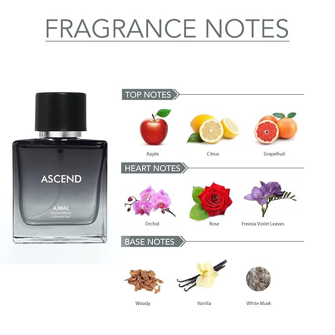 Ajmal Ascend Perfume for Men & Women | 100ml Unisex Eau De Parfum | Perfume for Men & Women with Oriental & Woody Notes | Musky-Aromatic & Floral Fragrance | Versatile Office/Work Unisex Cologne