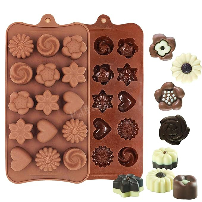 MoldBerry Silicone Chocolate Mould, Flower Heart Shape Candy Mold for Baking, Jelly, Fondant, Cake Decoration, Reusable Chocolate Molds (Pack of 1), 10L x 10W x 2H cm