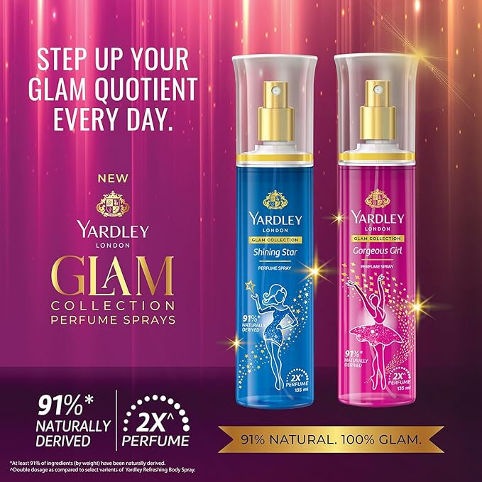 Yardley London Glam Collection Gorgeous Girl Fine Fragrance Body Mist Spray | 2X Perfume for Women | 91% Naturally Derived | Vanilla, Almond & Peach