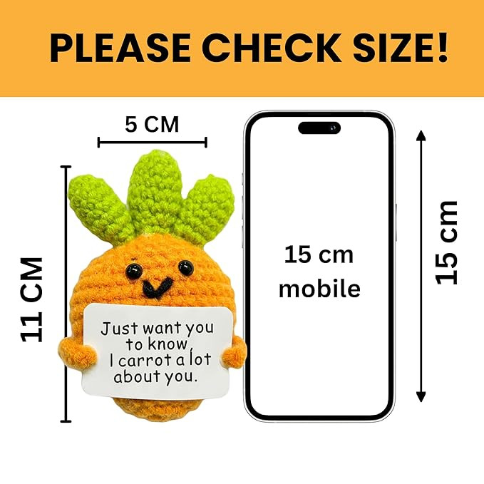 Cute Emotional Support Crochet Toys Handmade Gifts with Message for Women Men Friends Coworkers, Birthday Christmas Valentine's Gift (Carrot)