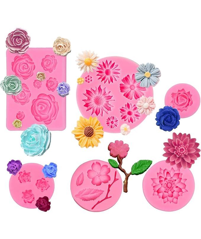 6Pcs Candle Mould，Flower Chocolate Moulds, Candle Making Moulds，DIY Fondant Tools for Cake Decorating, Mould for Candle, Jelly, Pudding, and Chocolate Truffles Making, Candle Mould Silicone