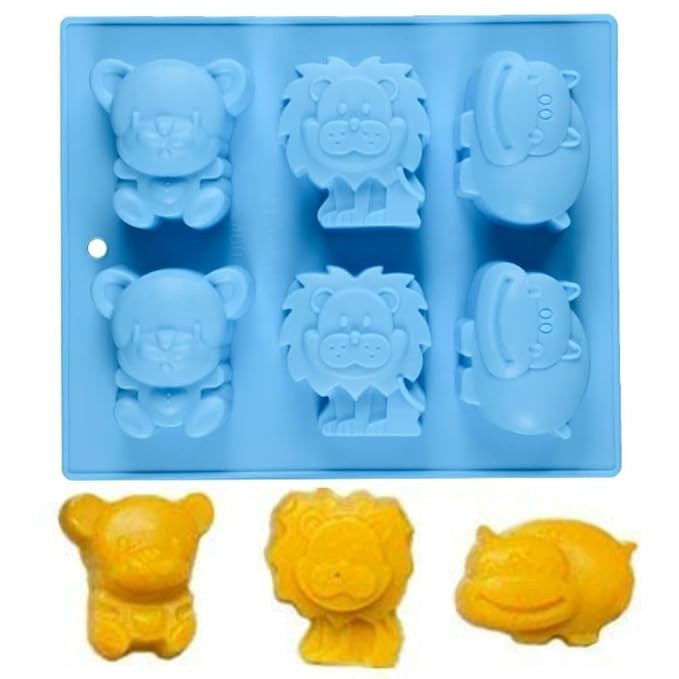 6 Cavity Animal Lion Bear Hippopotamus 110GM Soap Molds, Large Jello 3D Silicone Chocolate Cupcake Candy Cookie Baking Clay DIY Resin Pudding Candle Mould Decoration Handmade Craft