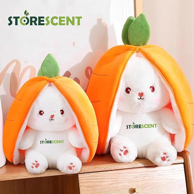 Reversible Carrot Bunny Plush Toy, Adorable & Versatile Stuffed Animal with Zipper - Soft Rabbit Toy, Pillow & Decorative Gift (Carrot Bunny 35cm)