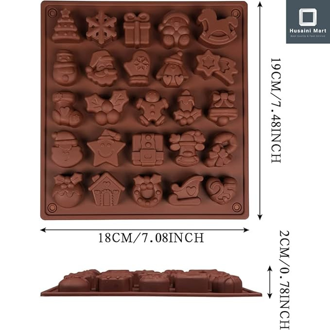 HUSAINI MART | ✰✰✰ 25 Christmas Chocolate Mould, 1 Pack 25-Cavity Xmas Silicone Mold Candy Mould Non-Stick Cake Baking Tool with Christmas Themed Shapes for Chocolate Cake DIY