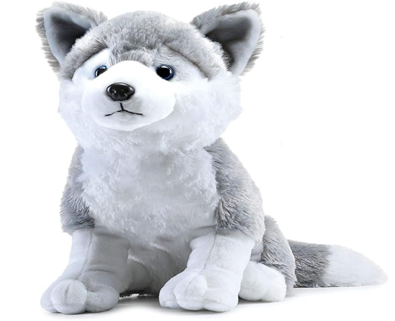 Webby Plush Husky Dog Stuffed Animal Puppy Soft Toy, Birthday Gift, Adorable Gifts for Kids and Adult, Glitter Eyes Soft Toy, 35CM (Grey) | for Boys & Girls
