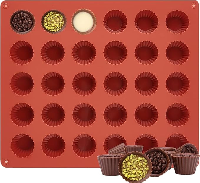 Reese's 30-Cup Chocolate Candy Mold/Bite Size Peanut Butter Cup Mold Food Grade Silicone Molds for Chocolate, Jello, Cupcakes, Keto Fat Bombs and Cordial