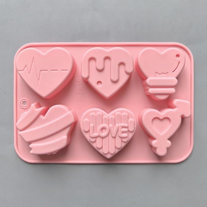 FirstTry Valentines Chocolate Mould I 3D Fondant Heart Shape Silicone Baking Mold Tray I for DIY Handmade Cake Mousse Dessert Candy Jelly Pudding Soap Candle Valentine's Day Wedding Party - 6 Cavity