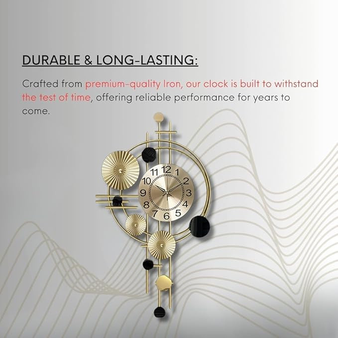 Metal Wall Hanging Floral Handmade Sweep Machine Silent Analog Wall Clock Watch Multicolor for Bedroom/Drawing Room/Hall/Dining Room (30X16 Inch)