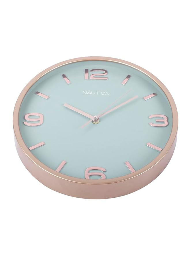 Nautica l 12 Inch l Wall Clock with Silent Sweep Technology l Designer l Decorative l 1pc l ABS 3D Matt Rim l Solid Matt l Sage/Rosegold