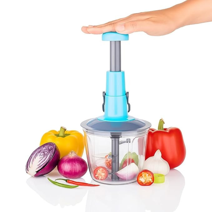 GROWSTAR Chopper for Kitchen Use, Push Chopper with 3 Blades, Vegetable Chopper Kitchen Accessories Items for Home Cutting Vegetables, Onion, Ginger, Garlic, Salad, Tomato, Potato (Sky Blue, 1000 Ml)