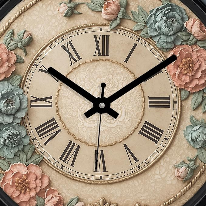 Amazon Brand - Solimo 12-inch Plastic & Glass Analog Wall Clock - Victorian Bliss(Silent Movement), Black