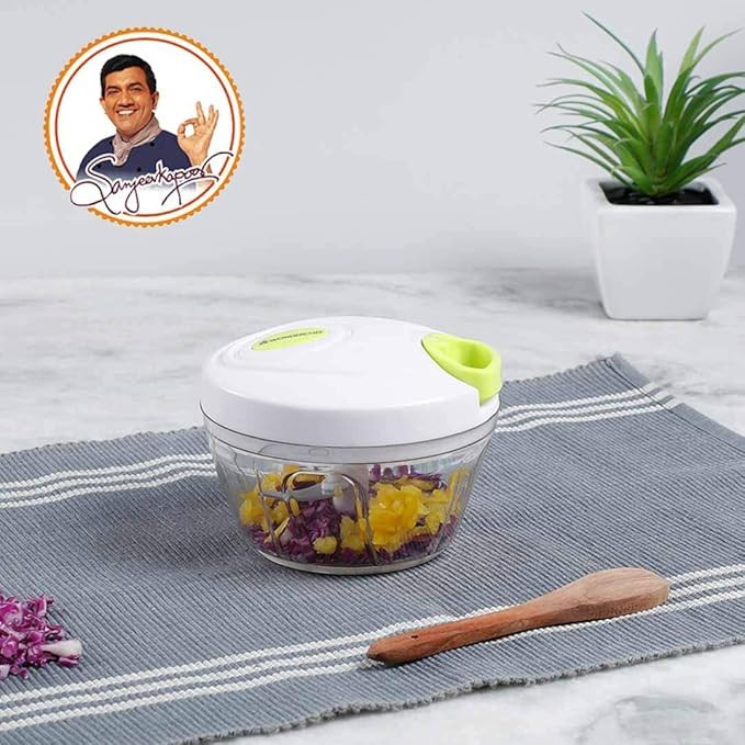 Wonderchef Classic String Vegetable Chopper & Whipper | Vegetable Cutter | Dip Whipper | Anti Slip | 3 Stainless Steel Blades, 300 ml