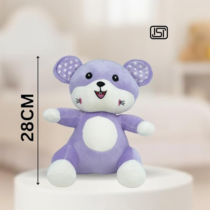 Minky Mouse Plush Toy 28 cm – Ultra-Soft Stuffed Mouse for Kids, Cute Cartoon Character Soft Toy for Cuddling, Playtime, Nursery Décor, and Gifting – Purple