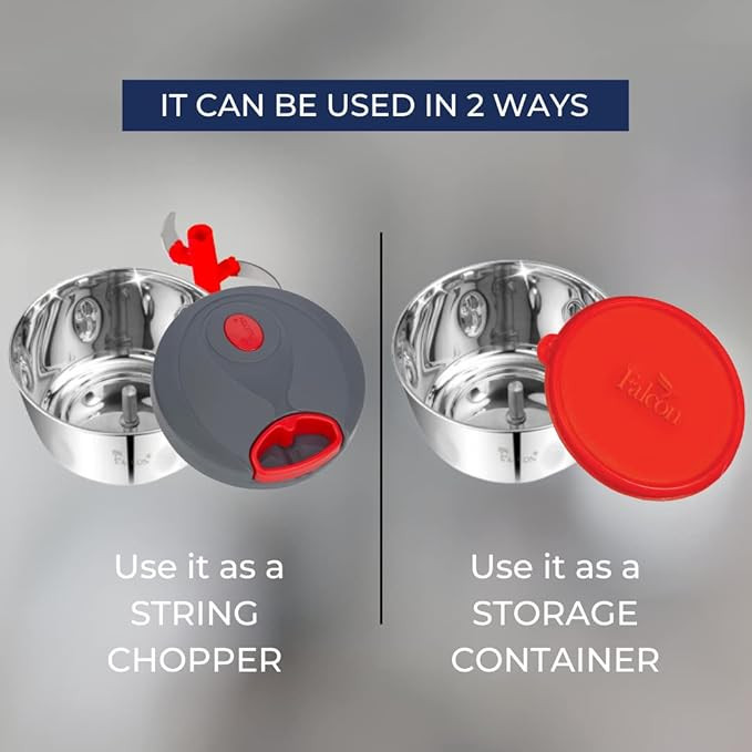Food Grade Stainless Steel Vegetable Chopper, Compact Design with 3 Blades, BIS Certified, Jindal Seal & Made in India Extra BPA-Free Storage, Handy 450ml Container (Red)