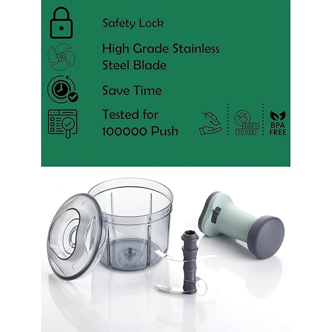 TRONOTO Hand Push Chopper for Kitchen Use | 5 Stainless Steel Blades | Manual Vegetable Cutter & Onion Dicer | Salad Chopper for Home | Durable, Easy to Clean Cooking Tool | Made in India