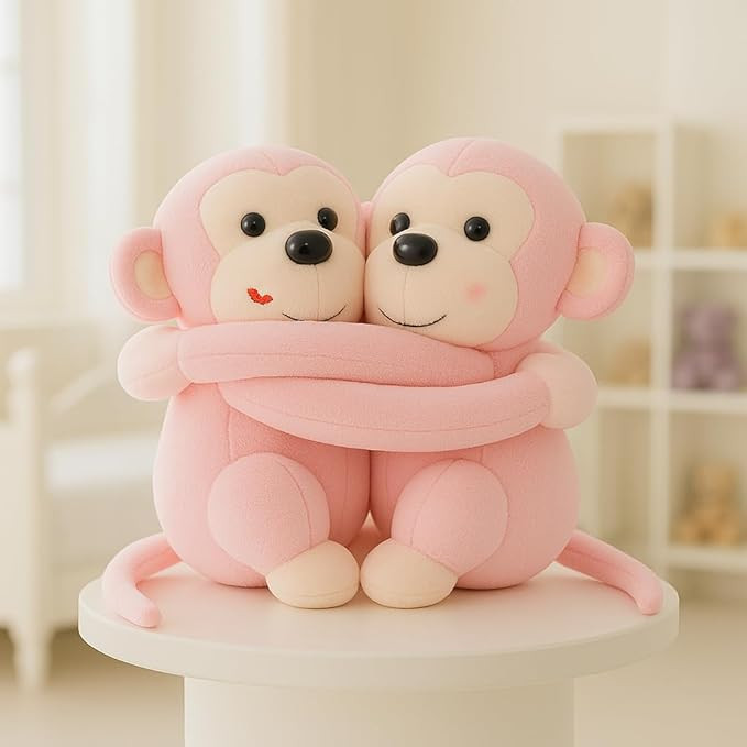 Richy Toys Monkey's Cuddly Couple Soft Toys Plush Stuffed Teddy Bear for Kids Birthday Gift (Pink)