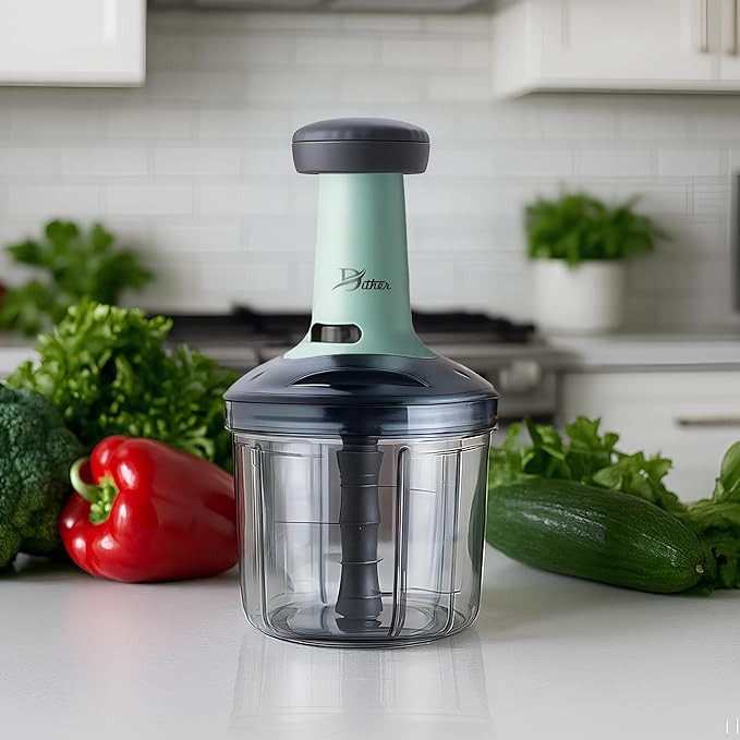 Dither Pro Premium 5-Blade Vegetable Chopper – 1000ml Manual Hand Press Chopper for Onion, Tomato, Potato, Salad | Heavy-Duty, BPA-Free | Extra-Sharp Blades, Easy-Clean Design – Best for Kitchen