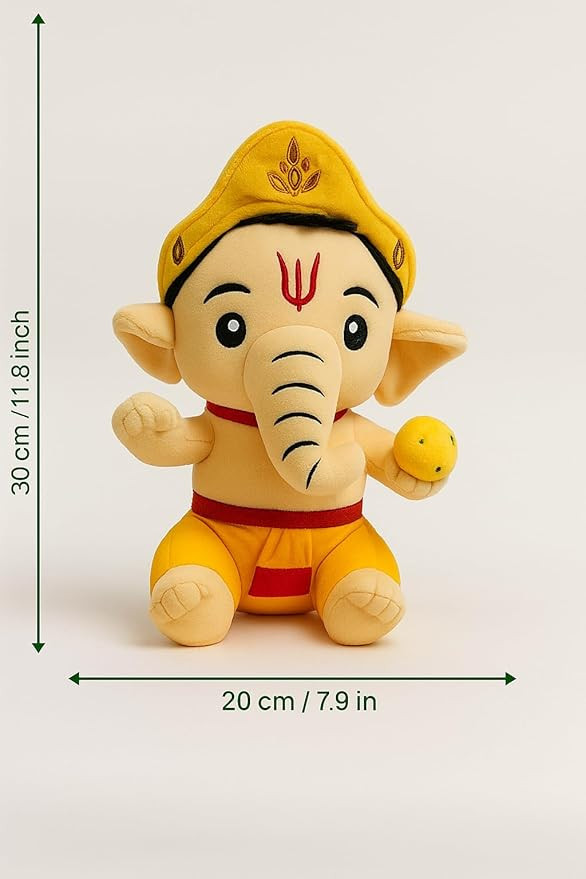 Baby Plush Ganesha Soft Toy – Height 30 cm, Width 20 cm | Kids Spiritual Learning & Play | Lord Ganesh Idol Stuffed Toy for Children & Car Decoration