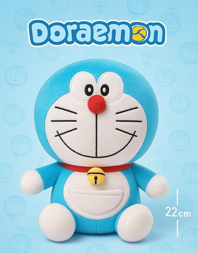 Dimpy Stuff Original Doraemon Plush Toy 22cm (9") – Classic Blue Soft Stuffed Cartoon Character