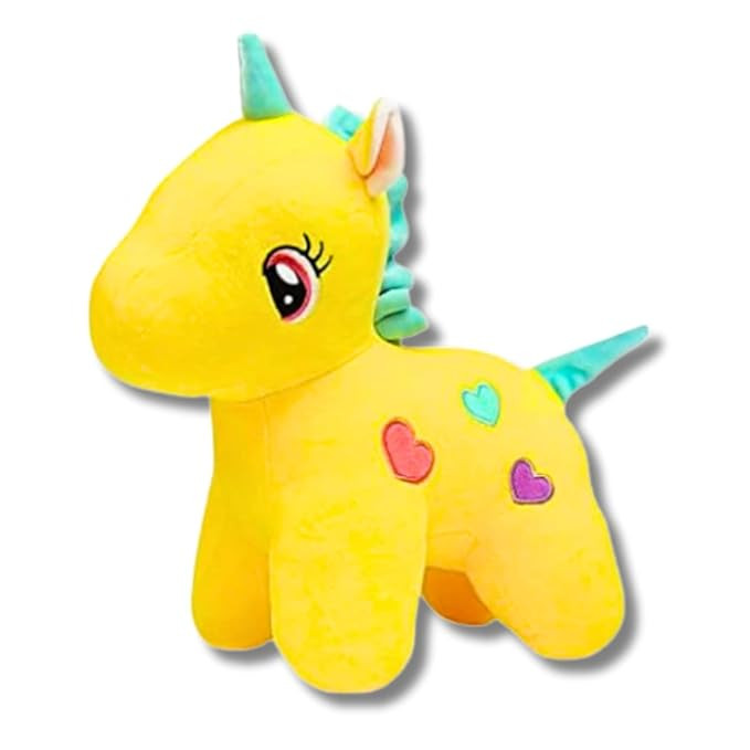 Plush Unicorn Toy, 30 cm, Yellow, Multicolour Hearts