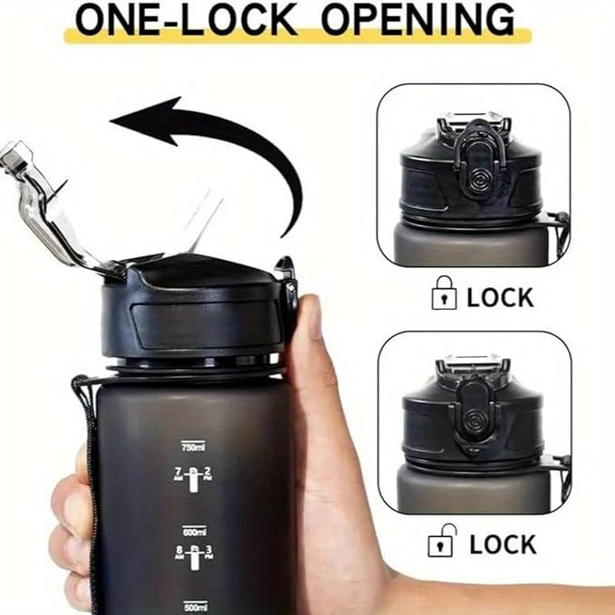 HSR Portable Leakproof Bpa Free Plastic Motivational Water Bottle for Men & Women Perfect for Travel, Gym, Office, Sports, hiking, cycling Water Bottle (1 L) Black and White