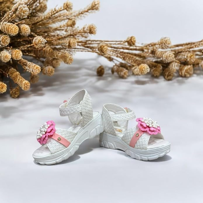 Kids Girl's Beautiful Floral PVC Stylish Block Heel Ankle Strap Sandals