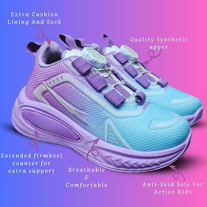 Girls Sneakers, Lightweight Grip Soles, New Button Lace Closure, Size 11-5,