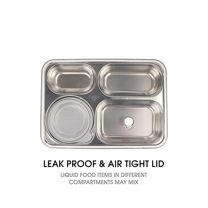 Brand Conquer Lunch Box Leak-Proof BPA Free Stainless Steel for School, Lunch Box for School & Office with a Fork, a Spoon and a Pair of Chopsticks (Dark Blue, 4 Compartment)