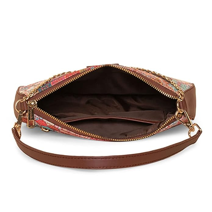 ZOUK Baguette Bag | Crossbody Bags for Women | Women's Handbags | Stylish Sling Bag for Woman | Vegan Leather Evening Bag | Travel & Office Use | Purse and Wallet | Kutch Gamthi Print