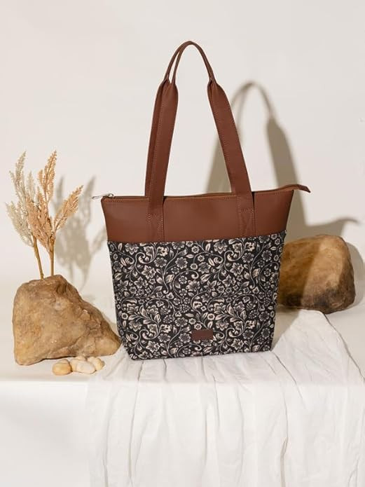 ZOUK Printed Women's Jute Handcrafted Vegan Leather Everyday Tote