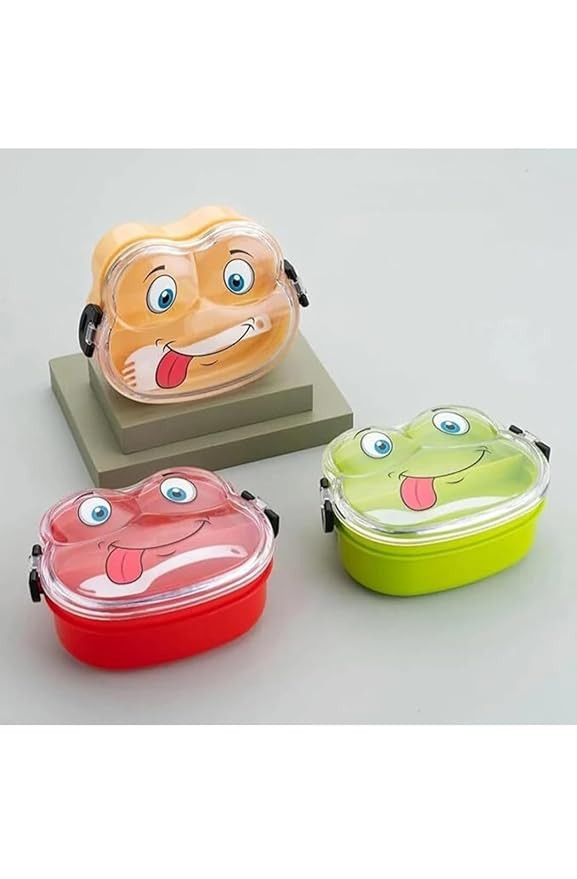 Double Layer Lunch Box, Froggy Shaped with Spoon | Combo Pack | Side Lock Leakproof Cratoon Design Shape for Kids Tiffin Box, Lunch Box with 2 Compartments(Multi Colour)