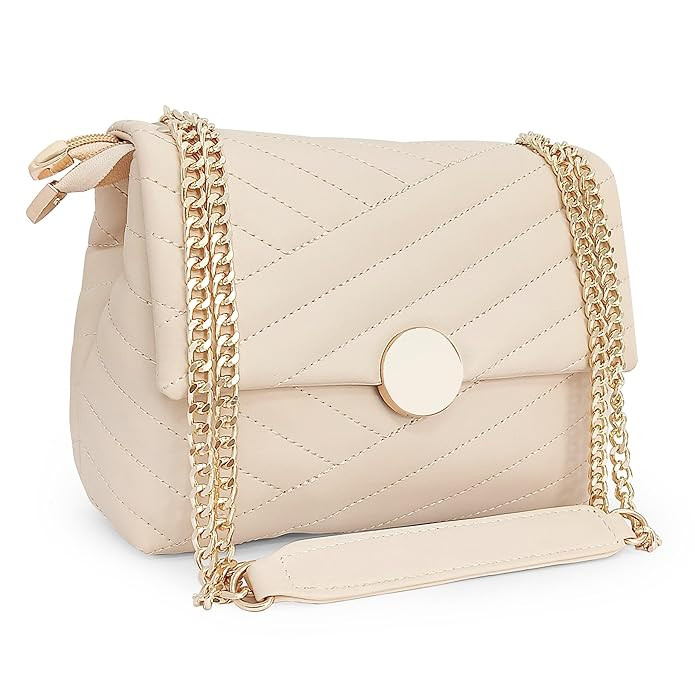 ADISA Women's Girls Quilted Cross Body Sling Bag with Gold Chain (SL5136)