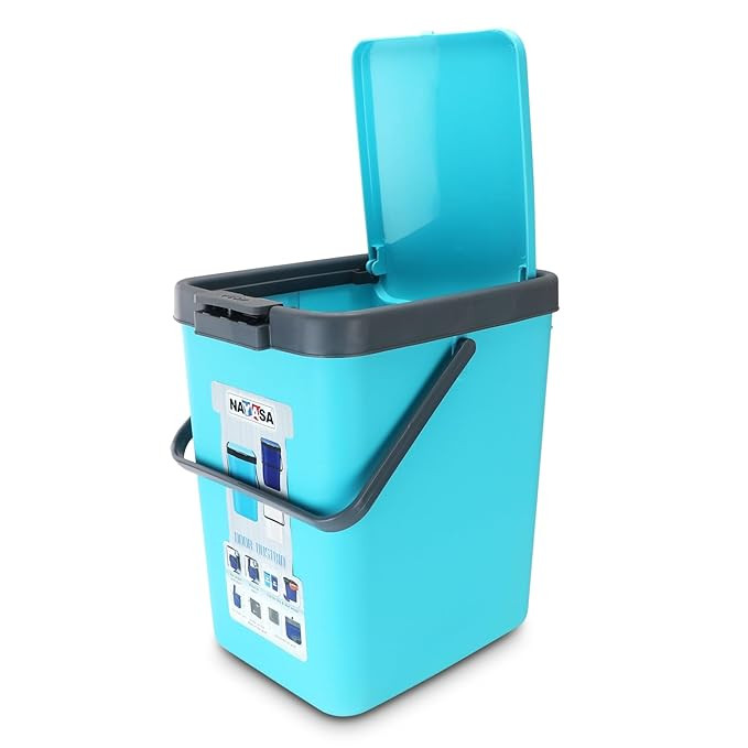 Nayasa Door Dustbin Small- 14 Ltr Plastic Press Top Waste Bin/Trash Can | Garbage Dustbin For Home, Kitchen, Bathroom, Office | Multipurpose Waste Bin | Turquoise Blue