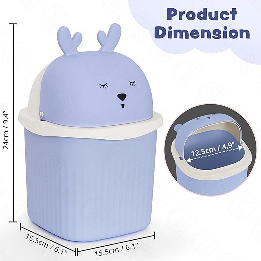 ABOUT SPACE Small Dustbin for Study Table - Mini Desktop Trash Can with Flip Lid - Garbage Bin for Office Bedroom Vanity - Cartoon Themed Small Size Table Dustbin (Yellow - L 16 x B 16 x H 23.5cm)