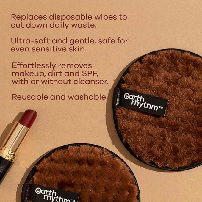 Earth Rhythm Instant Makeup Remover Pads, Deep Clean in 10 Seconds.Reusable & Eco-Friendly (Pack of 2)