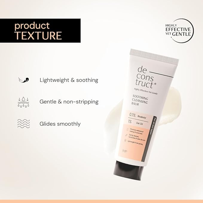 Deconstruct Soothing Makeup Cleansing Balm|Contains 0.1% Bisabolol&1% Oats Oil|Gentle Makeup Remover|For Normal,Dry,Combination Skin|Removes Excess Oil&Dirt,Detoxifies&Clear Pores|For Men&Women|50G