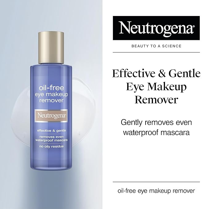 Neutrogena Gentle Oil-Free Eye Makeup Remover & Cleanser for Sensitive Eyes, Non-Greasy Makeup Remover, Removes Waterproof Mascara, Dermatologist & Ophthalmologist Tested, 8.0 fl. oz.