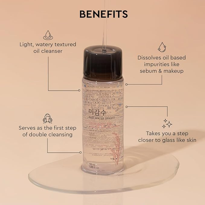 The Face Shop Rice water bright light Cleansing Oil with Rice Water to Brighten the Skin | Korean Make-Up Remover, For Lips, Eyes and Face, Removes Waterproof makeup, 55ML